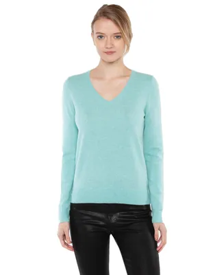 Jennie Liu Women's 100% Pure Cashmere Long Sleeve Pullover V Neck Sweater