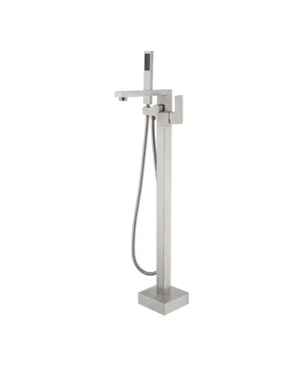 Simplie Fun Brushed Nickel Floor Mount Bathtub Faucet with Hand Shower