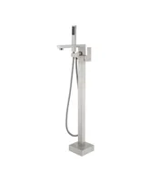 Streamdale Furniture Brushed Nickel Floor Mount Bathtub Faucet with Hand Shower