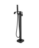 Simplie Fun Matte Black Freestanding Roman Tub Faucet with Hand Shower