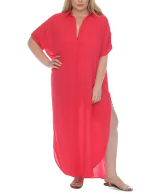 Raviya Plus Button-Front Cover-Up Maxi Dress