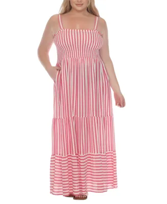 Raviya Plus Striped Tiered Maxi Cover-Up Dress