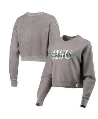 Women's League Collegiate Wear Brown Michigan State Spartans Classic Corded Timber Crop Pullover Sweatshirt
