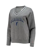 Women's League Collegiate Wear Heathered Gray Florida Gators Victory Springs Tri-Blend V-Neck Pullover Sweatshirt