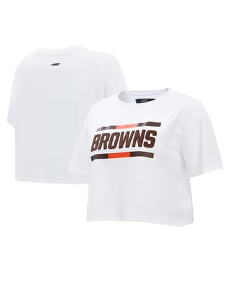 Women's Pro Standard White Cleveland Browns New Helmet Capsule Cropped T-shirt