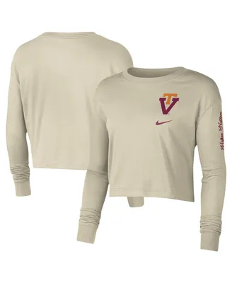 Women's Nike Cream Virginia Tech Hokies Varsity Letter Long Sleeve Crop Top