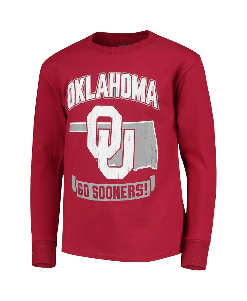 Big Boys Champion Crimson Distressed Oklahoma Sooners Strong Mascot Team T-shirt