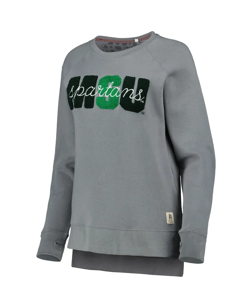 Women's Pressbox Gray Michigan State Spartans Pinehurst Chenille Raglan Pullover Sweatshirt