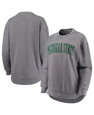 Women's Pressbox Heathered Gray Distressed Michigan State Spartans Vintage-Like Wash Pullover Sweatshirt