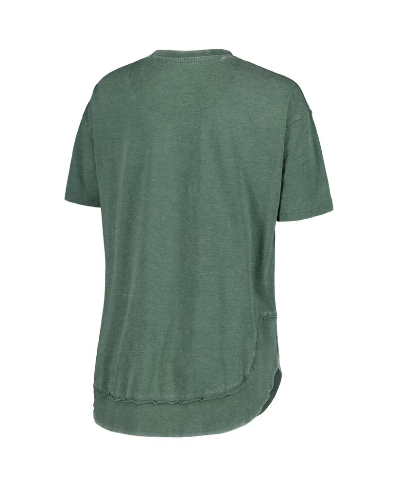 Women's Pressbox Heather Green Distressed Michigan State Spartans Vintage-Like Wash Poncho Captain T-shirt