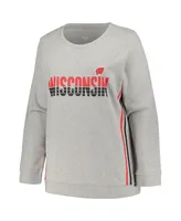 Women's Profile Heather Gray Wisconsin Badgers Plus Side Stripe Pullover Sweatshirt