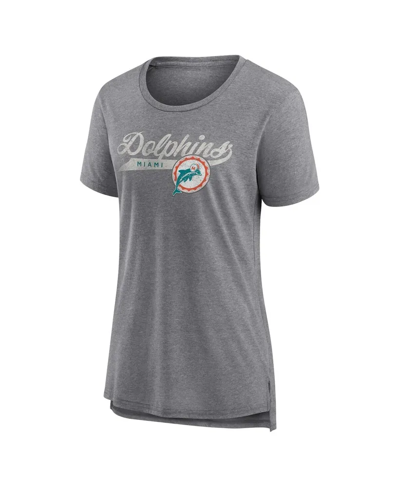 Women's Fanatics Heather Gray Distressed Miami Dolphins Original Play Tri-Blend T-shirt