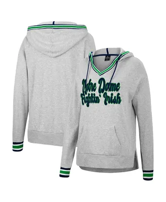 Women's Colosseum Heathered Gray Notre Dame Fighting Irish Andy V-Neck Pullover Hoodie
