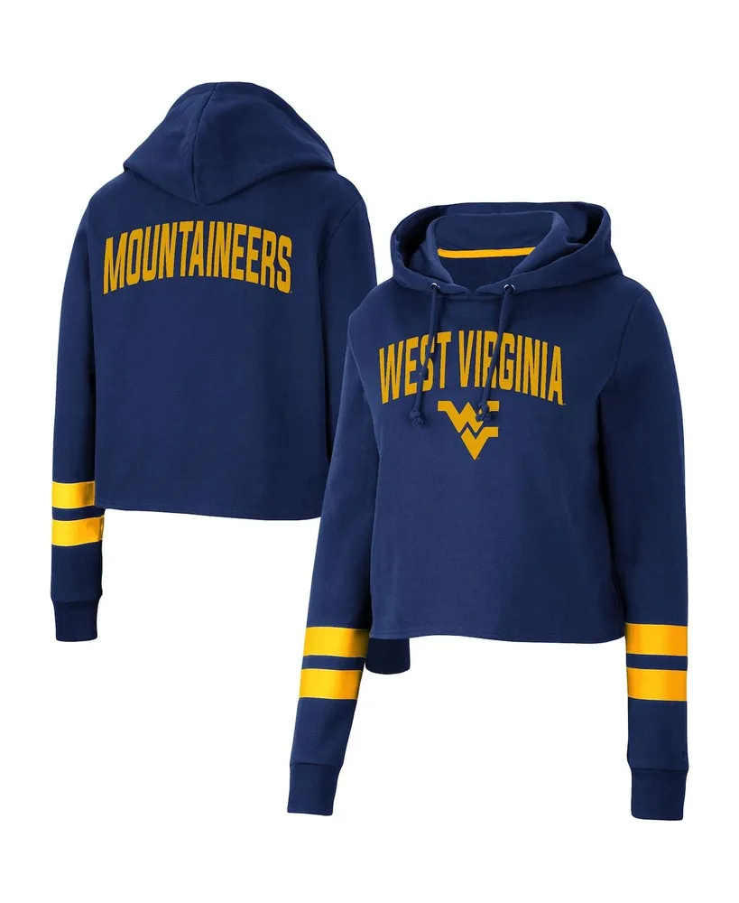 Women's Colosseum Navy West Virginia Mountaineers Throwback Stripe Cropped Pullover Hoodie