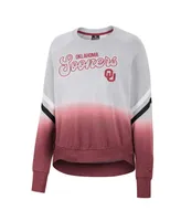 Women's Colosseum Gray Oklahoma Sooners Cue Cards Dip-Dye Raglan Pullover Sweatshirt