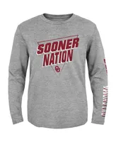 Big Boys Heather Gray Oklahoma Sooners 2-Hit For My Team Long Sleeve T-shirt