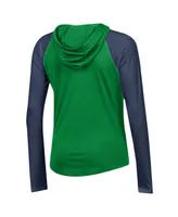 Women's Under Armour Green Notre Dame Fighting Irish Gameday Mesh Performance Raglan Hooded Long Sleeve T-shirt