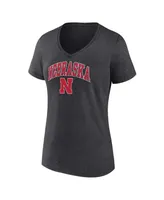 Women's Fanatics Heather Charcoal Nebraska Huskers Evergreen Campus V-Neck T-shirt