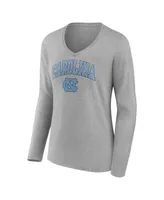 Women's Fanatics Heather Gray North Carolina Tar Heels Evergreen Campus Long Sleeve V-Neck T-shirt