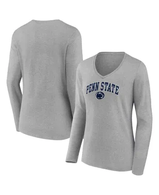 Women's Fanatics Heather Gray Penn State Nittany Lions Evergreen Campus Long Sleeve V-Neck T-shirt