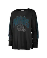 Women's '47 Brand Black Distressed Carolina Panthers Tom Cat Long Sleeve T-shirt