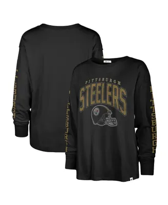 Women's '47 Brand Black Distressed Pittsburgh Steelers Tom Cat Long Sleeve T-shirt