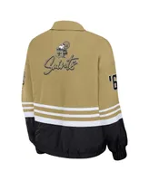 Women's Wear by Erin Andrews Gold Distressed New Orleans Saints Vintage-Like Throwback Windbreaker Full-Zip Jacket