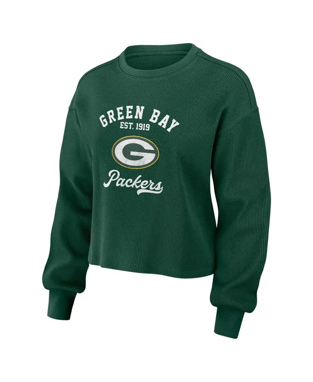 Wear By Erin Andrews Women's Wear by Erin Andrews Green Distressed Bay  Packers Waffle Knit Long Sleeve T-shirt and Shorts Lounge Set