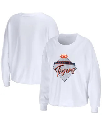 Women's Wear by Erin Andrews White Auburn Tigers Diamond Long Sleeve Cropped T-shirt