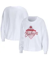 Women's Wear by Erin Andrews White Ohio State Buckeyes Diamond Long Sleeve Cropped T-shirt