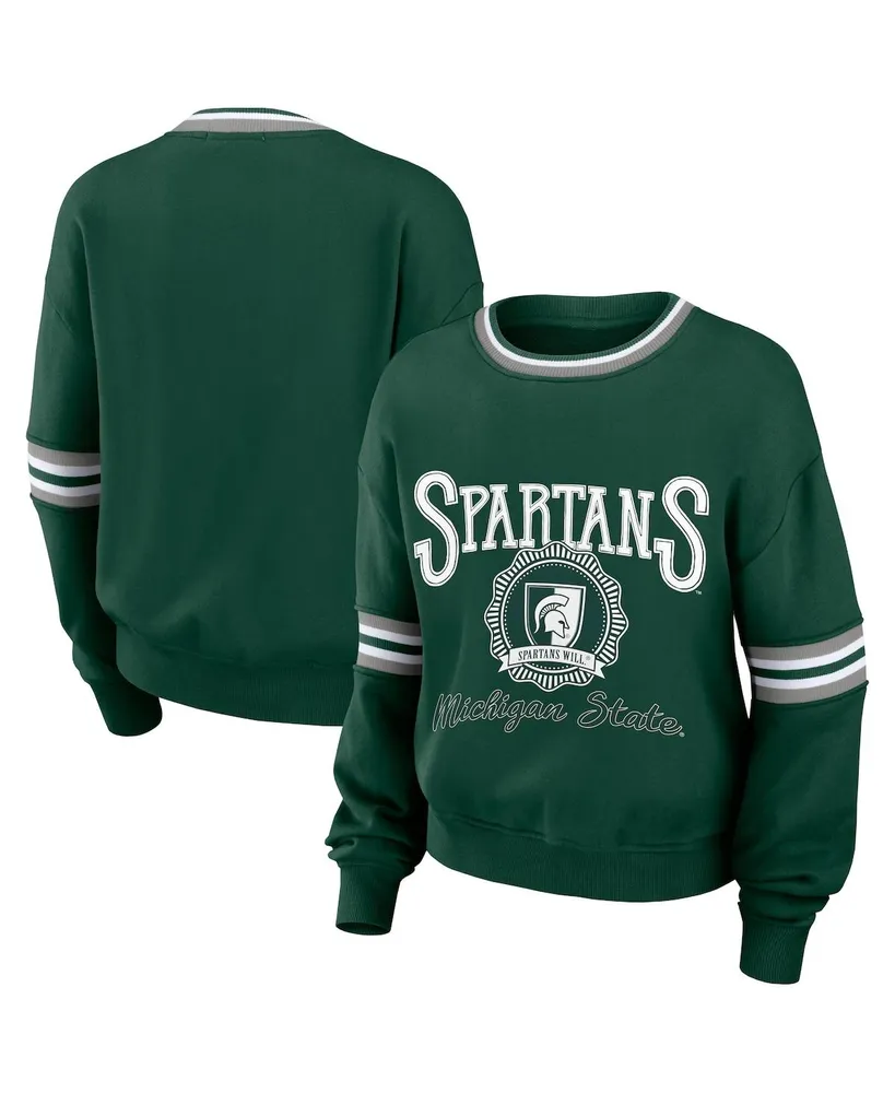 Women's Wear by Erin Andrews Forest Green Distressed Michigan State Spartans Vintage-Like Pullover Sweatshirt