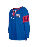 Women's New Era Royal York Giants Plus Lace-Up Notch Neck Long Sleeve T-shirt