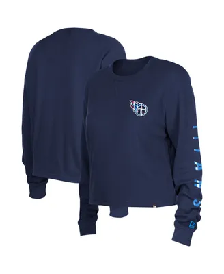 Women's New Era Navy Tennessee Titans Thermal Crop Long Sleeve T-shirt