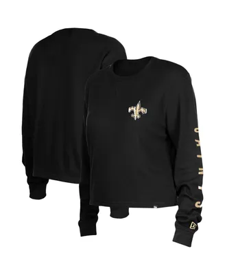 Women's New Era Black Orleans Saints Thermal Crop Long Sleeve T-shirt