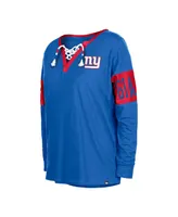 Women's New Era Royal York Giants Lace-Up Notch Neck Long Sleeve T-shirt
