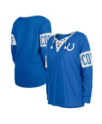 Women's New Era Blue Indianapolis Colts Lace-Up Notch Neck Long Sleeve T-shirt