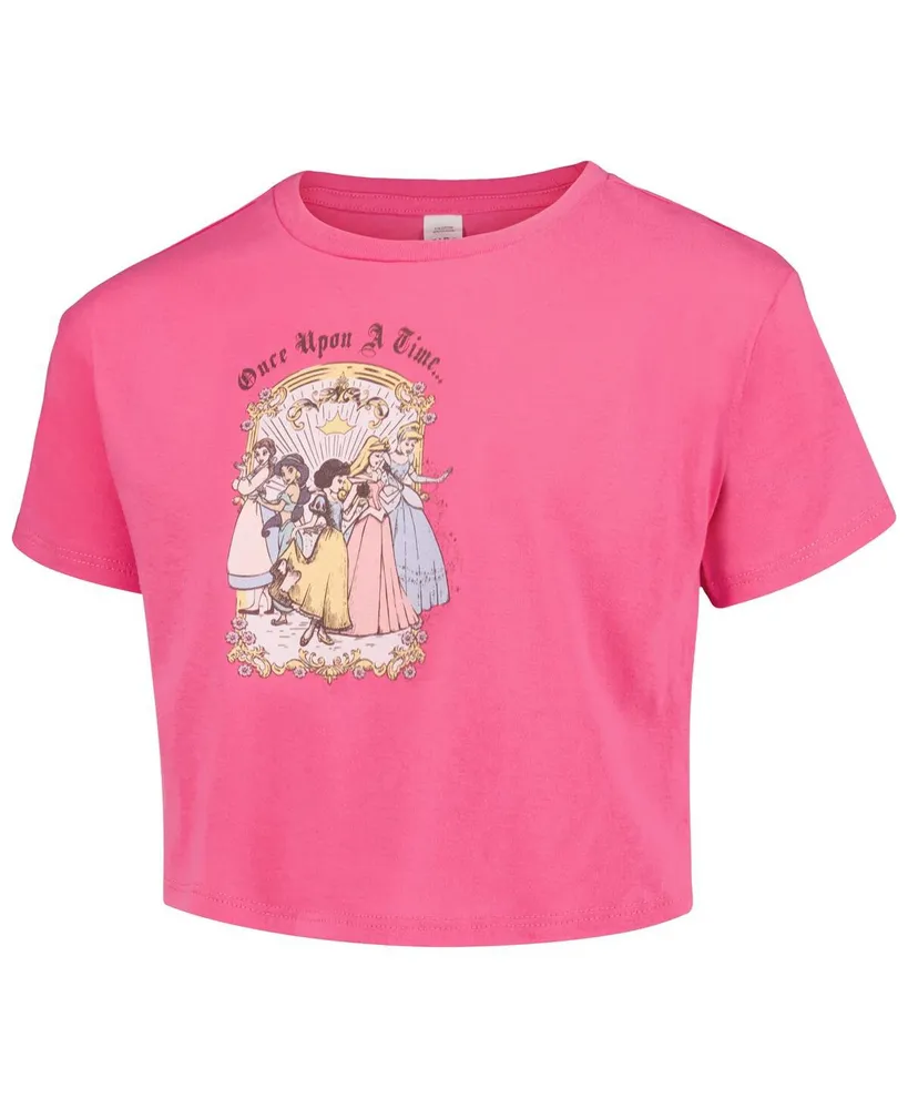 Big Girls Mad Engine Pink Distressed Disney Princess Vintage-Like Cropped T-shirt