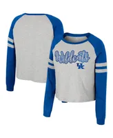 Women's Colosseum Heather Gray Kentucky Wildcats I'm Gliding Here Raglan Long Sleeve Cropped T-shirt