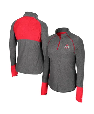 Women's Colosseum Black Ohio State Buckeyes Morningside Sleeve Hit Raglan Quarter-Zip Top