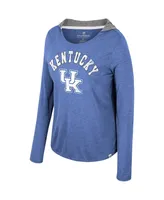 Women's Colosseum Royal Kentucky Wildcats Distressed Heather Long Sleeve Hoodie T-shirt