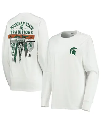 Women's Pressbox White Michigan State Spartans Traditions Pennant Long Sleeve T-shirt