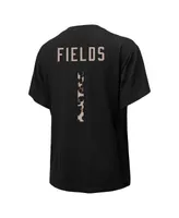 Women's Majestic Threads Justin Fields Black Chicago Bears Leopard Player Name and Number T-shirt