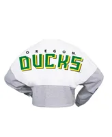 Women's Spirit Jersey White Oregon Ducks Heather Block Cropped Long Sleeve T-shirt