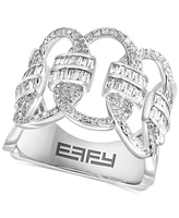 Effy Diamond Round & Baguette Openwork Interlocking Loop Statement Ring (1-1/5 ct. t.w.) in 14k White Gold