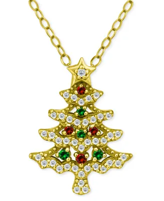 Giani Bernini Cubic Zirconia Christmas Tree Pendant Necklace, 16" + 2" extender, Created for Macy's