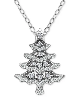 Giani Bernini Cubic Zirconia Christmas Tree Pendant Necklace, 16" + 2" extender, Created for Macy's