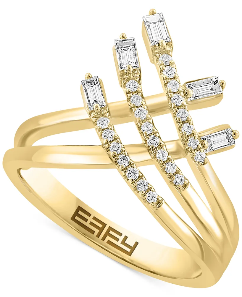 Effy Diamond Round & Baguette Openwork Crossover Ring (1/3 ct. t.w.) in 14k Gold