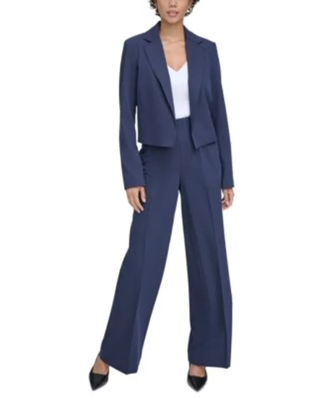 Calvin Klein Scuba Crepe Stand Collar 3/4 Sleeves Button Front Jacket &  Scuba Crepe Front Pocket Wide Leg Pants