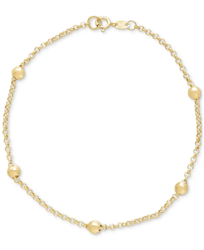 Polished Bead Station Rolo Link Chain Bracelet in 10k Gold