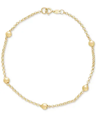 Polished Bead Station Rolo Link Chain Bracelet in 10k Gold
